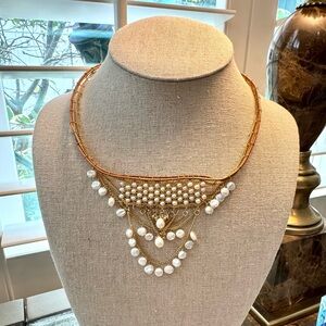 NWT Vintage Cousin Claudine Gold and Pearl Necklace